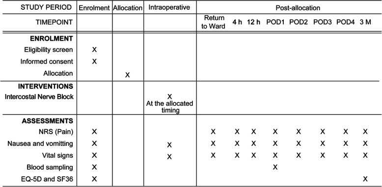 Randomized, controlled trial comparing the efficacy of intercostal nerve block in thoracoscopic surgery by timing: study protocol for a randomized clinical trial.