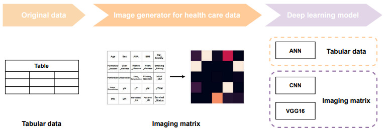 Deep Learning and Image Generator Health Tabular Data (IGHT) for Predicting Overall Survival in Patients With Colorectal Cancer: Retrospective Study.