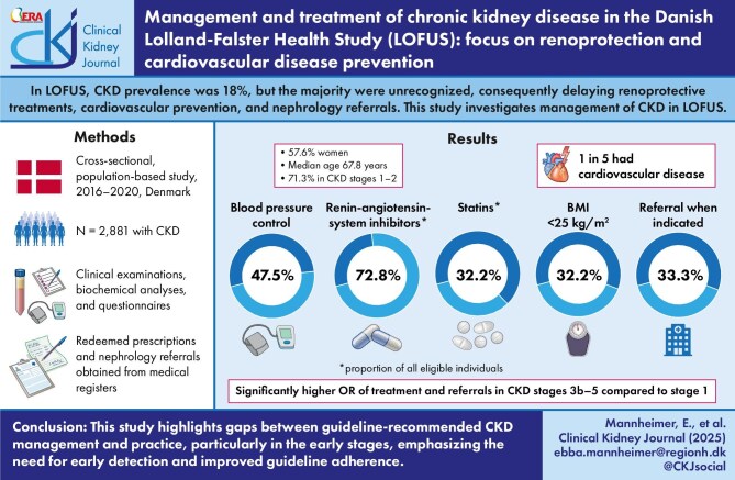 Management and treatment of chronic kidney disease in the Danish Lolland-Falster Health Study: focus on renoprotection and cardiovascular disease prevention.