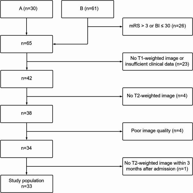 Localized network damage related to white matter hyperintensities is linked to worse outcome after severe stroke.