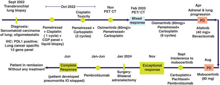 Exceptional Response to Immunotherapy-based Treatment in Compound <i>EGFR</i>-Mutated Oligometastatic Pulmonary Sarcomatoid Carcinoma: A Case Report.