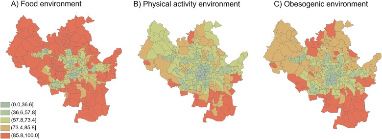 Social disparities in exposures to neighbourhood obesogenic built environments in Czechia.