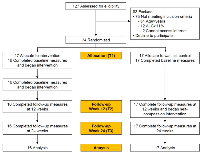 The effects of self-compassion in adolescents and young adults with type 1 diabetes: a pilot randomized controlled trial.