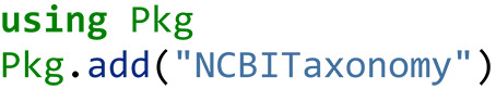 NCBITaxonomy.jl: rapid biological names finding and reconciliation.