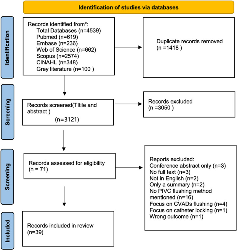 Flushing peripheral intravenous catheters: A scoping review.
