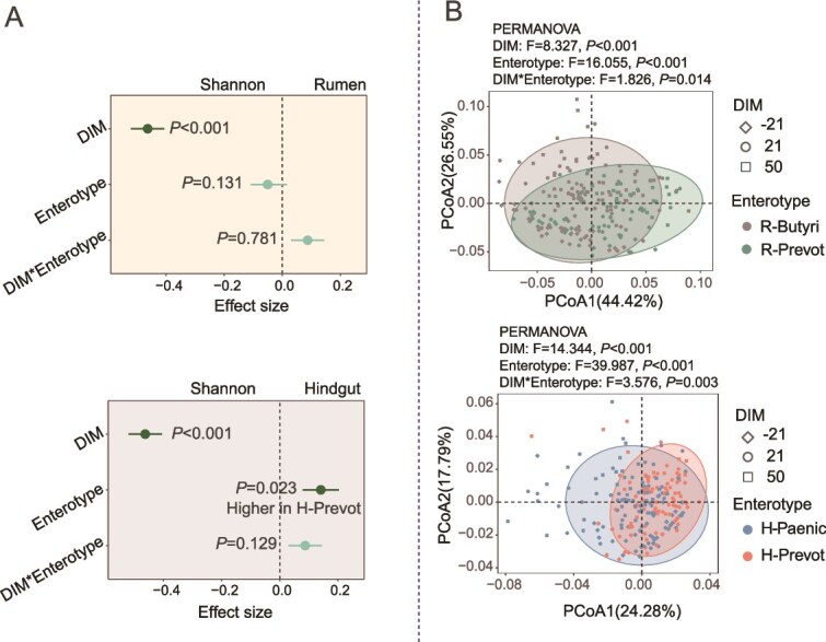 Temporal profiling of rumen and hindgut microbiota revealed enterotypes affecting the microbial interactions and assembly in the gut of dairy cows.