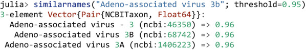 NCBITaxonomy.jl: rapid biological names finding and reconciliation.