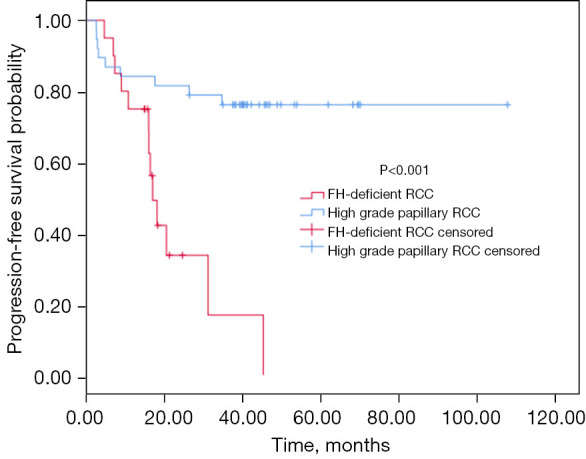 Comparative analysis of clinicopathological characteristics and prognostic outcomes in fumarate hydratase-deficient renal cell carcinoma versus high-grade papillary renal cell carcinoma.