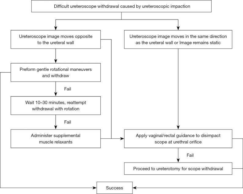 Prevention and management of difficult ureteroscope withdrawal caused by ureteroscopic impaction: a narrative review.