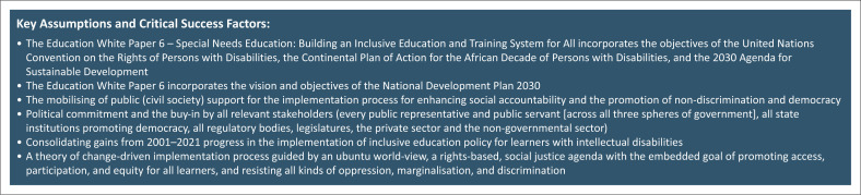 A theory of change for the inclusive education for learners with intellectual disabilities in South Africa.