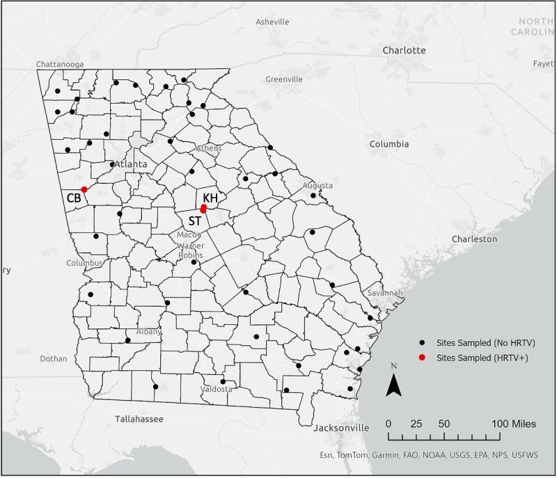 Focal persistence and phylodynamics of Heartland virus in Georgia.