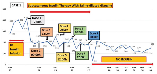 Effective use of saline-diluted subcutaneous glargine in very low birth weight babies with neonatal hyperglycemia.