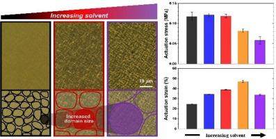 Improved actuation of liquid crystal elastomers via solvent engineering
