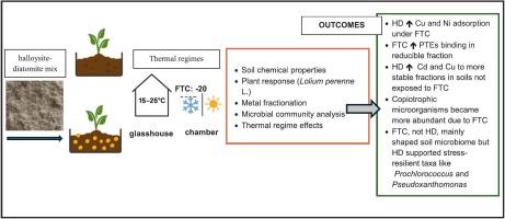Thermal regime-dependent behaviour of soil toxic elements and microbiota under mineral mix-amended phytostabilisation