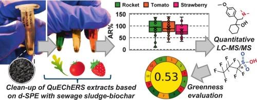 Biochar from sewage sludge as a sustainable and green dispersive solid pHase adsorbent in the clean-up of QuEChERS extracts: First application to the LC–MS/MS analysis of contaminants of emerging concern in edible crop samples
