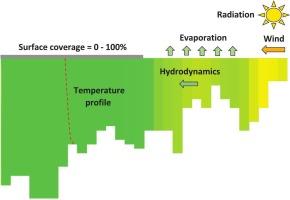 Two-dimensional modeling of the impact of surface coverage on the evaporation and hydrodynamics of a shallow tropical reservoir