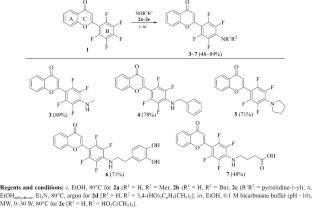 Transformations of 2-(Pentafluorophenyl)-4H-chromen-4-one with Alkylamines into Antimicrobial and Anti-Influenza Agents