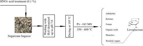 Coupled effect of pyrolysis temperature and HNO3 pretreatment on sugarcane bagasse fast pyrolysis for levoglucosan production