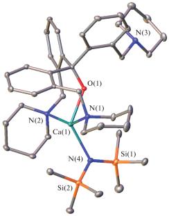 Calcium Complexes with the Bulky Tris((2-N-piperidinomethyl)phenyl)methoxide Ligand. Synthesis and Catalytic Activity in the Dearomatization of N-Heterocycles