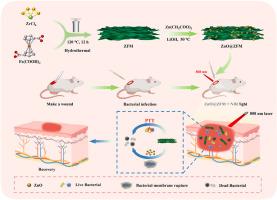 Two-dimensional metal-organic framework loaded zinc oxide nanocomposites for near-infrared light response synergistic antibacterial and accelerate wound healing