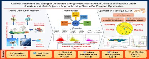 Optimal placement and sizing of distributed energy resources in active distribution networks under uncertainty: A multi-objective approach using electric eel foraging optimization