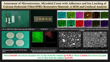 Assessment of microstructure, microbial count with adherence and ion leaching of calcium hydroxide filled SPRG restorative material: A SEM and confocal analysis