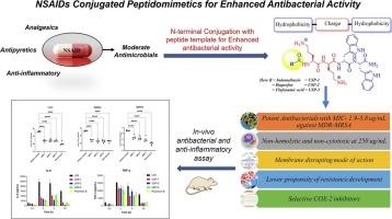 Non-steroidal anti-inflammatory drugs conjugated ultra-short Peptidomimetics as potent Antibacterials against methicillin resistant S. aureus with anti-inflammatory activity