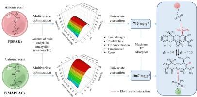 Polymeric resins with sulfonic or quaternary ammonium groups used as high-capacity adsorbents of tetracycline