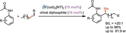 Ir-catalyzed distal branch- and enantioselective hydroarylation of internal alkenes using acetanilides via chain-walking and CH activation