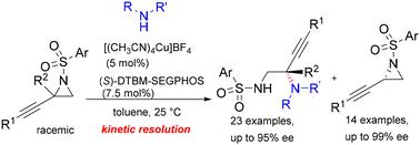 Catalytic asymmetric kinetic resolution of 2-ethynylaziridines via nucleophilic ring opening with amines