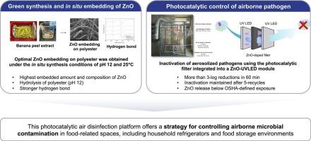 Photocatalytic ZnO-doped polyester filters for reducing airborne cross-contamination by foodborne pathogens in storage environments