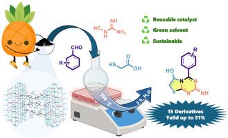 Ionic liquid-grafting of pineapple peel-derived graphene oxide on Cu substrate for catalytic synthesis of thiazolo[3,2-a][1,3,5]triazin-6(7H)-one derivatives