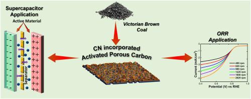 Carbon nitride incorporated nanoporous carbon nanoarchitectonics derived from Victorian brown coal for supercapacitor and oxygen reduction reaction
