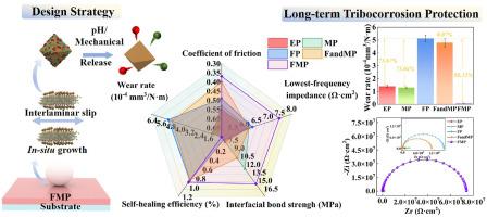 Synergistic on-demand lubrication and corrosion inhibition: A pH/mechanical dual responsive MXene/MIL-100(Fe)-based epoxy coating for long-term tribocorrosion protection