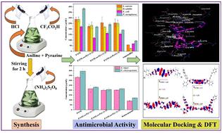 Impact of pyrazine doping on the electrical conductance and antimicrobial behaviour of novel one-pot synthesized polyaniline-co-pyrazine: DFT and molecular docking