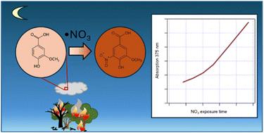 Multiphase reaction of nitrate radicals with vanillic acid aerosols: kinetics and formation of light-absorbing particles