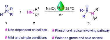NaIO4-promoted phosphorylation of amines with H-phosphine oxides to construct P(O)–N bonds in water