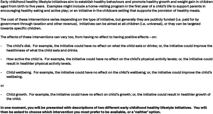 Preferences and willingness to pay for early childhood healthy lifestyle initiative outcomes: A discrete choice experiment.