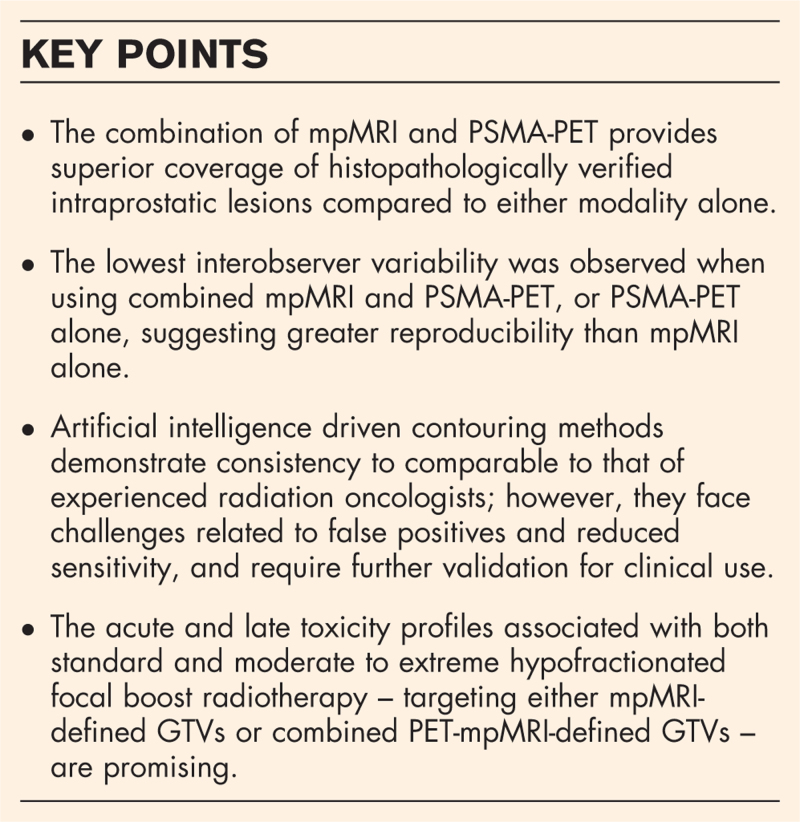 Integration of prostate-specific membrane antigen-PET and multiparametric MRI for gross tumour volume definition in localised and locally advanced prostate cancer treated with image-guided radiotherapy.