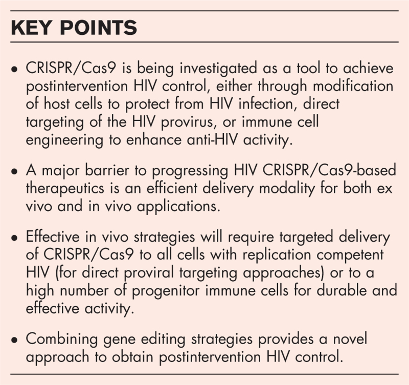 CRISPR/Cas9 for achieving postintervention HIV control.