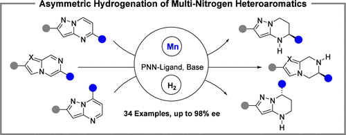 Manganese-Catalyzed Asymmetric Hydrogenation of Multi-Nitrogen Heteroaromatic Compounds