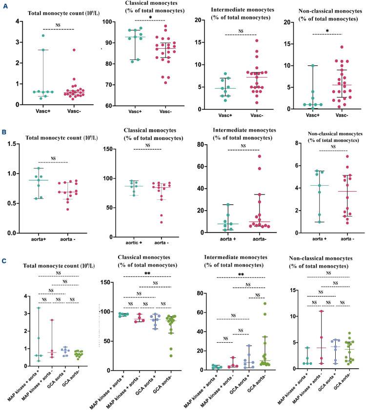 MAP-kinase mutations and aortic lesions are associated with distribution of circulating monocytes in histiocytosis.