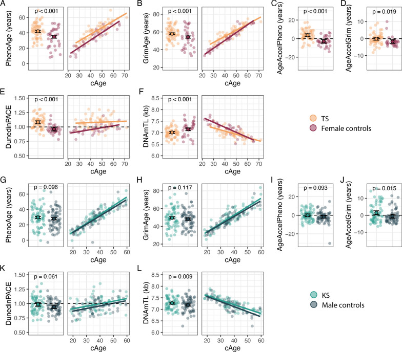 Epigenetic age acceleration in Turner and Klinefelter syndrome: Correlations with clinical aging markers.