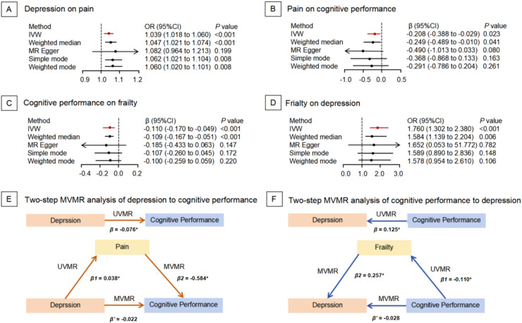 Causal relationship and mediating role between depression and cognitive performance.