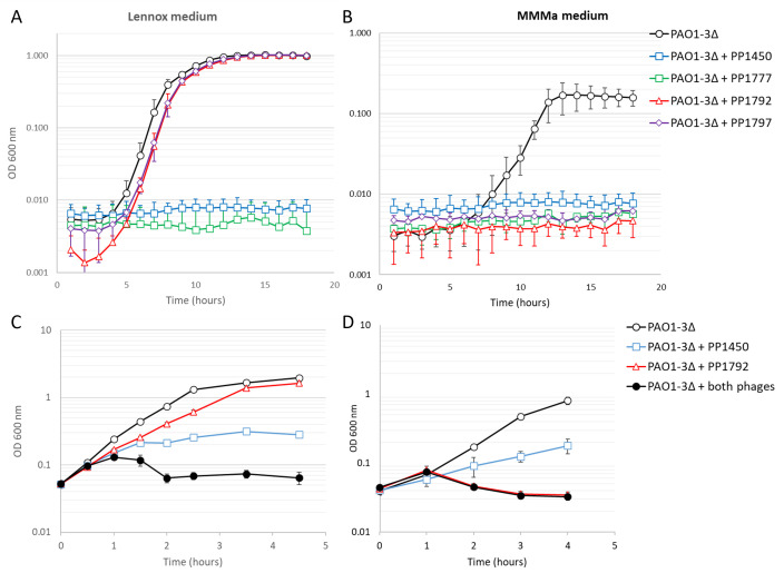Complementary killing activities of <i>Pbunavirus LS1</i> and <i>Bruynoghevirus LUZ24</i> phages on planktonic and sessile <i>Pseudomonas aeruginosa</i> PAO1 derivatives.