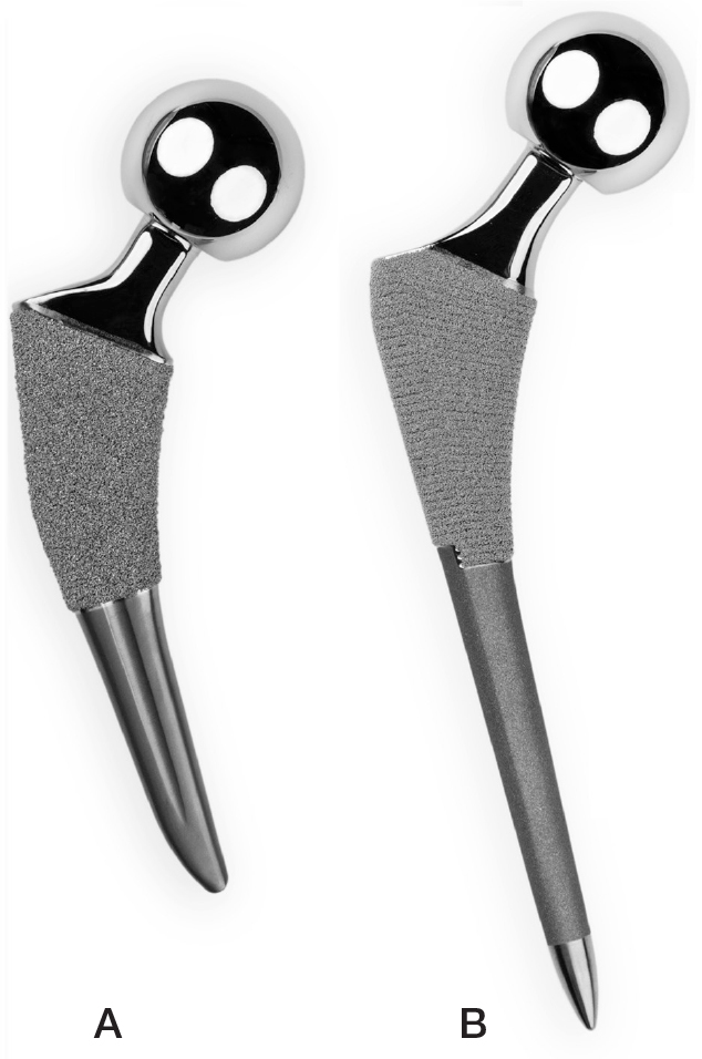 Similar femoral stem fixation but less metaphyseal loss of bone mineral density with a taper-wedge design and diaphyseal bone preservation with a long and round-tapered design: a 5-year randomized RSA and DXA study of 50 patients.