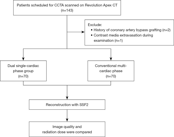 Minimizing radiation dose in coronary CT angiography using dual single-cardiac phase acquisition with a whole-heart motion correction technology: a prospective randomized study on image quality.