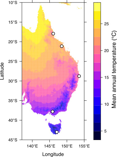 Variation in temperature but not diet determines the stability of latitudinal clines in tolerance traits and their plasticity.