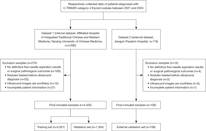 Enhancing diagnostic precision for thyroid C-TIRADS category 4 nodules: a hybrid deep learning and machine learning model integrating grayscale and elastographic ultrasound features.