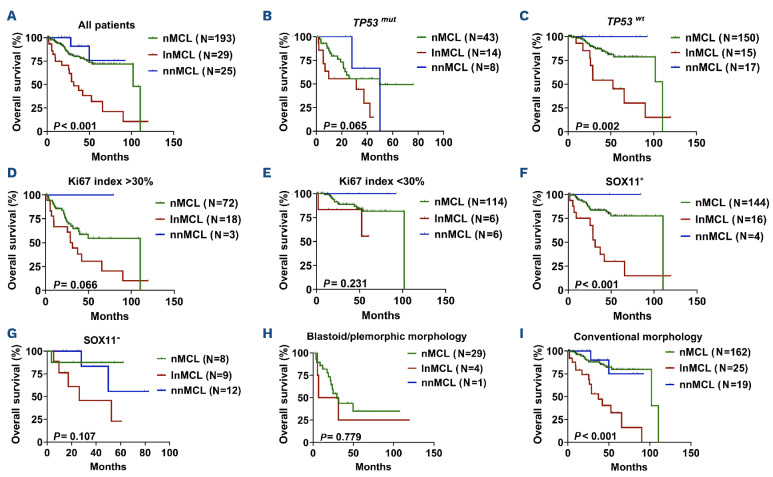 Leukemic presentation in nodal mantle cell lymphoma is characterized by frequent SOX11 negativity, a poor risk genomic landscape including higher TP53 alterations, and worse overall survival.